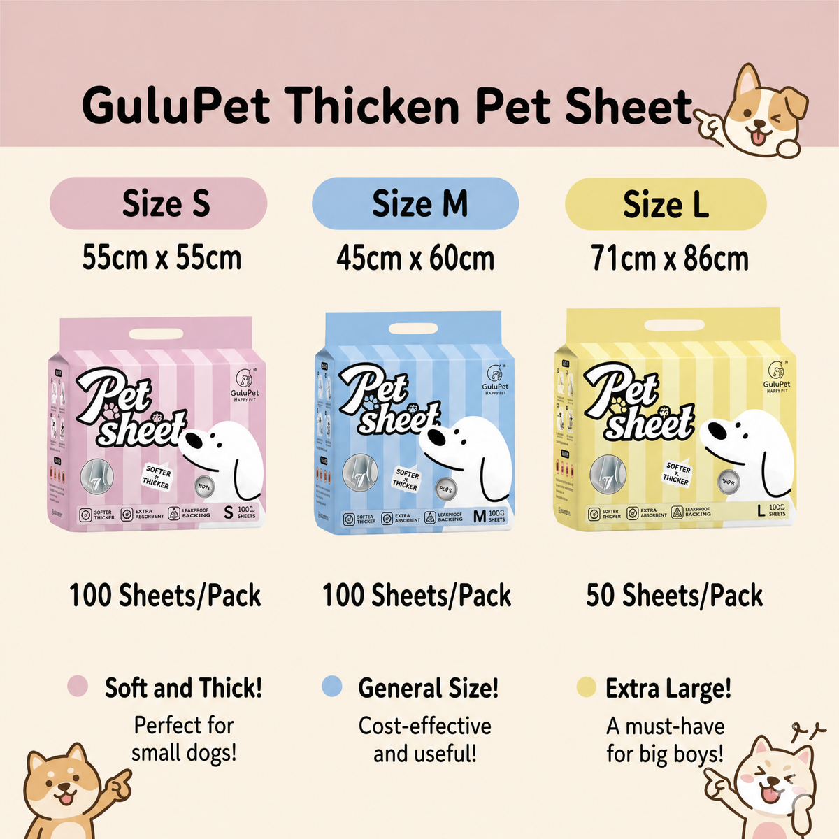 GuluPet - Premium Thickened Pet Training Pads 7 Layers | Small 22 x 23 in